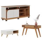 Rack Bancada Jurerê 1.5 Freijó Off White Matte com Mesa de Centro Jeri Off White Freijó e Aparador Riviera Freijó Colibri