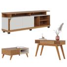 Rack Bancada Jurerê 1.8 com Mesa de Centro Jeri Freijó Off White Matte e Aparador Riviera Freijó Colibri