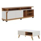 Rack Bancada Jurerê 1.8 Freijó Off White Matte Com Mesa De Centro Jeri Off White Freijó - Colibri