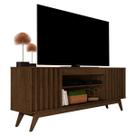 Rack / Bancada Mali 1.60m Estilo Retrô com Pés em Madeira Modelo com portas Ripadas Cor Cedro