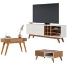 Rack Bancada Noronha 1.8 Off White Matte Freijó com Mesa de Centro Jeri Freijó Off White e Aparador Riviera Freijó Colibri