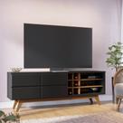 Rack Bancada Noronha 180cm para TV até 70 Pol Adega 6 Garrafas Preto Noce Milano
