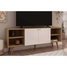 Rack Bancada p/ TV até 50 Pol Vértice c/ 2 Portas Frisadas e 4 Nichos 160cm Cinamomo/Off White - Genialflex Rack Bancada p/ TV até 50 Pol Vértice c/ 2 Portas Frisadas e 4 Nichos 160cm Cinamomo/Off White - Genialflex