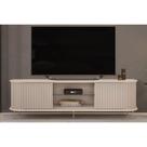 Rack Bancada p/TV até 75 Pol Atlas 100% MDF c/ Ripado e Pés 218x62cm Off White - DJ Móveis Rack Bancada p/TV até 75 Pol Atlas 100% MDF c/ Ripado e Pés 218x62cm Off White - DJ Móveis