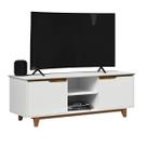 Rack Bancada para Sala de Estar com 2 Portas e Pés em Madeira Maciça com Capacidade para TV's de até 55 Polegadas Flow Ej Móveis - Branco