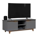 Rack Bancada para Sala de Estar com 2 Portas e Pés em Madeira Maciça com Capacidade para TV's de até 55 Polegadas Flow Ej Móveis - Cinza Rack Bancada para Sala de Estar com 2 Portas e Pés em Madeira Maciça com Capacidade para TV's de até 55 Polegadas Flow Ej Móveis - Cinza