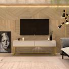 Rack Bancada Para Sala Tv Ate 50 Polegadas Off White/Dourado