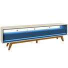 Rack Bancada para TV de 85” Gelius Requinte com 03 gavetas LED e pés de madeira Azul Royal OFF White