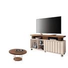 Rack Bancada Rivera 1.3 com Mesa de Centro Sky Castanho Off White - HB Móveis Rack Bancada Rivera 1.3 com Mesa de Centro Sky Castanho Off White - HB Móveis