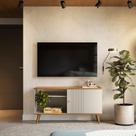 Rack Bancada Ruan MDP/MDF TV até 50 Polegadas Porta e Nichos Nature/Off White G77 - Gran Belo
