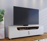 Rack Bancada Santorini Para TV Com 04 Portas e Rodízio Off White Matte / Freijó - Colibri