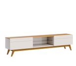 Rack Bancada Smart Estante Home Sala De Estar Tv 65 Polegadas 2 Gavetas Prateleira Vidro Organizadora Decoração Classic 1.80m Offwhite/Nature