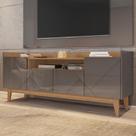 Rack Bancada Tv 60 Pol 158cm Pé Madeira Margot Cinza/Cedro C14 - Mpozenato