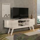 Rack Bancada Valência Portas MDF Flexíveis Pés de Madeira Calacata e Off White - Pallazio Rack Bancada Valência Portas MDF Flexíveis Pés de Madeira Calacata e Off White - Pallazio