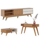 Rack Bancada Veneza com Mesa de Centro Jeri Freijó Off White Matte e Aparador Riviera Freijó - Colibri