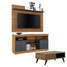 Rack Bancada Yara e Painel para Tv Suspenso Maia com Mesa de Centro Jeri Noce Milano Preto Acetinado - Colibri