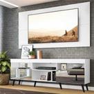 Rack c/ Painel e Suporte p/ TV 65" c/ Espelho e Pés Retrô Flórida Multimóveis Branco/Preto