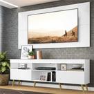 Rack c/ Painel e Suporte p/ TV 65" e Pés Retrô Flórida Multimóveis Branco/Natural