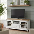 Rack Colonial Farmhouse de Madeira Para Tv Até 50 Polegadas com Pés Torneados - Branco laca com tampo Imbuia Glazer