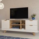 Rack Com 1 Porta e 2 Gavetas Artely Michigan Off White com Carvalho Rack Com 1 Porta e 2 Gavetas Artely Michigan Off White com Carvalho