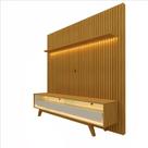 Rack Com Painel 185 Ripado Led Retro Nobre Naturale Off White Gelius Moveis
