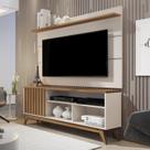 Rack com Painel para Tv 60 Polegadas Pés Madeira Maciça Ripado Off White/Freijó Retrô Malbec