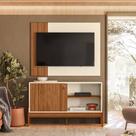 Rack Com Painel Para Tv Até 50 Polegadas Wood Da Möbler Cinamomo/Perola Metalizada