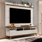 Rack com Painel para TV até 60 Polegadas MDF 160cmx194cm Pés em Madeira Maciça Vivare Bege Off White Freijó