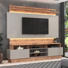 Rack com Painel para TV até 65 Polegadas 220cmx195cm 2 Gavetas Bp Foscarini Cinza Solanum/Nude