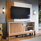 Rack com Painel para TV até 65 Polegadas Combo Wood 120cm com Porta Ripada Nichos e Prateleira Conjunto Moderno para Sala de Estar