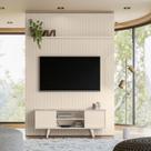 Rack com Painel para TV até 65 Polegadas MDF 179cmx298,5cm New Panorama Branco Calacata/Off White
