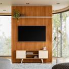 Rack com Painel para TV até 65 Polegadas MDF 179cmx298,5cm New Panorama Marrom Cinamomo/Off White