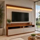 Rack com Painel para TV até 70 Polegadas Ripado LED 172CMX182CM Rio Branco Marrom Manchester Rack com Painel para TV até 70 Polegadas Ripado LED 172CMX182CM Rio Branco Marrom Manchester