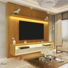 Rack com Painel para TV até 75 Polegadas 308cmx184cm Ripado Led com Pés Nobre 100% MDF