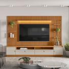 Rack com Painel para TV até 75 Polegadas Ripado com LED MDF Marrom 198x268cm Ouro Preto