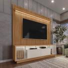 Rack com Painel para TV até 75 Polegadas Ripado LED 204x181cm Cronos CabeCasa MadeiraOriginals Marrom Nature/Off White