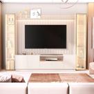 Rack com Painel para TV até 84 Polegadas LED Vidro Reflecta Ripado 100% MDF 219CMX305CM Vitoria Regia Yescasa Off White Rack com Painel para TV até 84 Polegadas LED Vidro Reflecta Ripado 100% MDF 219CMX305CM Vitoria Regia Yescasa Off White