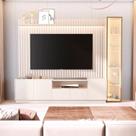 Rack com Painel para TV até 84 Polegadas Ripado LED Vidro Reflecta 100% MDF 219CMX269CM Vitoria Regia Yescasa Off White Rack com Painel para TV até 84 Polegadas Ripado LED Vidro Reflecta 100% MDF 219CMX269CM Vitoria Regia Yescasa Off White