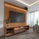 Rack com Painel para TV até 85" 1 Prateleira 1 Porta Vidro Reflecta e LED Lincoln Float 215cm - Canella c/ Champanhe