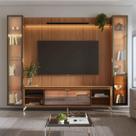 Rack com Painel para TV até 85" 2 Cristaleiras Vidro Reflecta e LED Lincoln Float 291cm Canella c/ Champanhe Rack com Painel para TV até 85" 2 Cristaleiras Vidro Reflecta e LED Lincoln Float 291cm Canella c/ Champanhe