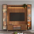 Rack com Painel para TV até 85" 2 Cristaleiras Vidro Reflecta e LED Neon Float 254cm - Canella c/ Champanhe Rack com Painel para TV até 85" 2 Cristaleiras Vidro Reflecta e LED Neon Float 254cm - Canella c/ Champanhe