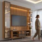 Rack com Painel para TV até 85" 6 Prateleiras e Cristaleira 1 Porta Vidro Reflecta e LED Lincoln Float 254cm - Canella c/ Champanhe Rack com Painel para TV até 85" 6 Prateleiras e Cristaleira 1 Porta Vidro Reflecta e LED Lincoln Float 254cm - Canella c/ Champanhe