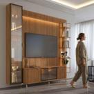 Rack com Painel para TV até 85" 6 Prateleiras e Cristaleira 1 Porta Vidro Reflecta e LED Neon Float 254cm - Canella c/ Champanhe Rack com Painel para TV até 85" 6 Prateleiras e Cristaleira 1 Porta Vidro Reflecta e LED Neon Float 254cm - Canella c/ Champanhe