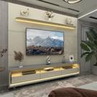 Rack com Painel para TV até 90 Polegadas com LED 100% MDF 219cmx240cm 3 Gavetas com Rodízios Royal Requinte
