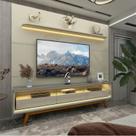 Rack com Painel para TV até 90 Polegadas com LED 100% MDF 219cmx253cm Pés em Madeira Maciça 3 Gavetas Royal Requinte