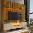 Rack com Painel para TV de Até 85 Polegadas 2 Portas 1 Gaveta LED Com Pés de Vidro Nobre Gelius