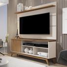 Rack com Painel Retrô para TV até 60 Polegadas MDF 136cmx133cm Pés em Madeira Maciça Malbec Wood