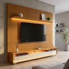 Rack com Painel Ripado até 70 Polegadas Sintra com LED 2 GV Cedro e Off White Alt 218 Larg 177 cm