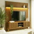 Rack com Painel Ripado com LED MDF 177cmx218cm London Tvs 70” + Sereno 1600 com Portas Deslizantes