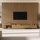 Rack com Painel Ripado Extensível para TV até 86 Polegadas 320cmx250cm Liso Aruá CabeCasa MadeiraOriginals Marrom Jatobá